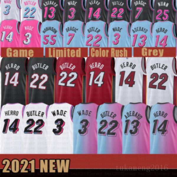 

2021 new dwayne dwyane 3 wade basketball jersey jimmy 22 butler mens tyler 14 herro bam 13 adebayo goran 7 dragic kendrick 25 nunn black, Black;red