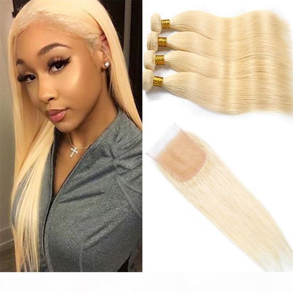 

malaysian virgin hair extensions 8-30inch blonde 613 4 bundles with 4x4 lace closure human hair wefts with closure baby hair, Black;brown