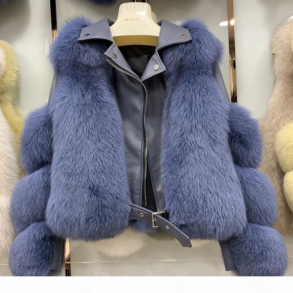 

fashion real fox fur coats with genuine sheepskin leather wholeskin natural fox fur jacket outwear luxury women 2020 winter new cx200817, Black