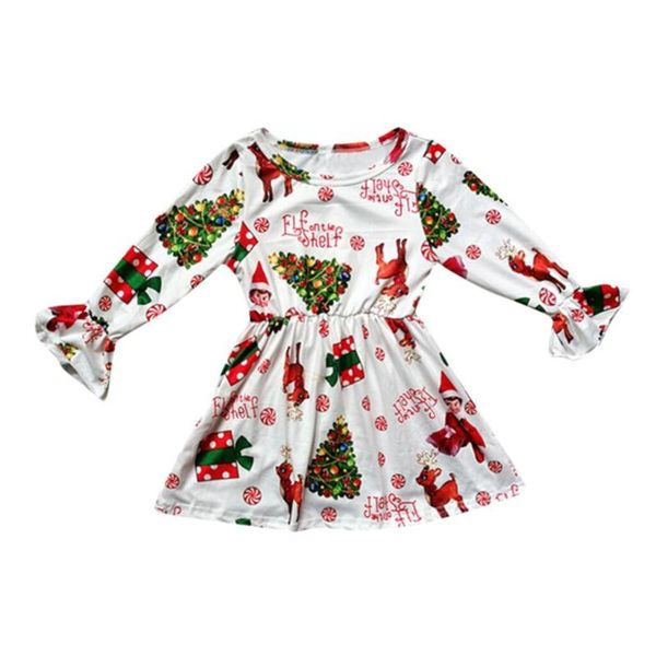 

girls dress toddler kids baby girl christmas xmas cartoon deer print princess party dress vestido menina robe fille meisjes jurk, Red;yellow