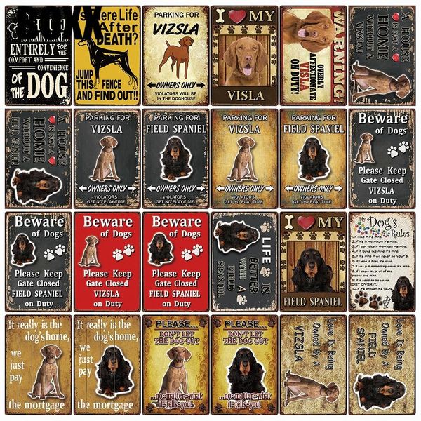 

pet warning dog rule with visla field spaniel metal sign home decor bar wall art painting 20*30 cm size