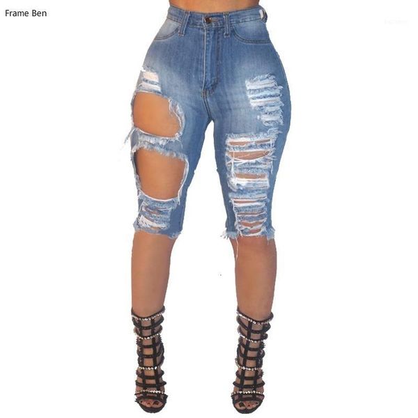 

jeans fashion blue ripped summer for women denim high waist keen length jeans ladies 2019 womens stretch trousers1