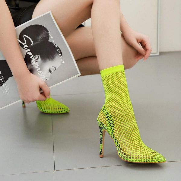 

boots 12cm high heel women shoes mesh lace black green lady ankle summer