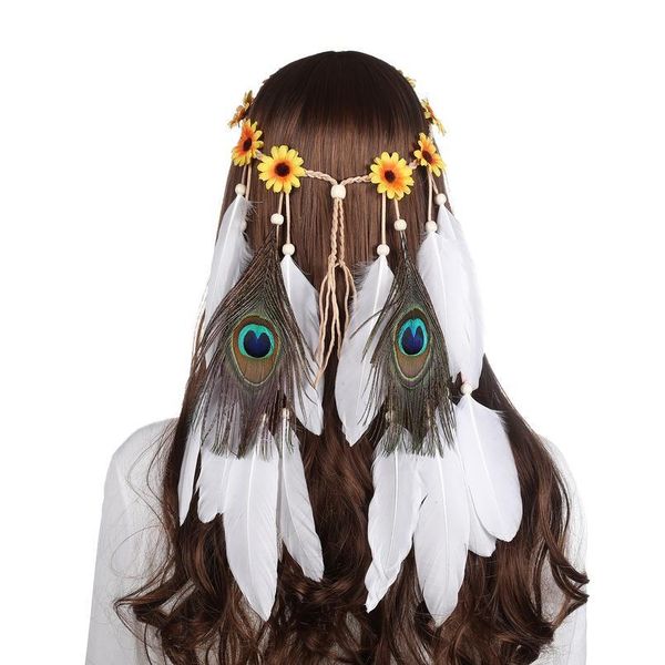 

haimeikang bohemian hippie headband daisy wreath feather headdress fashion peacock feather headbands hair accessories haimeikang qyldsl