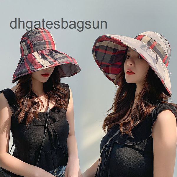 

brand cap and carves sunshade hat summer big brim double-sided empty women's new travel sunscreen lattice fisherman outdoor cool 3zje, Blue;gray