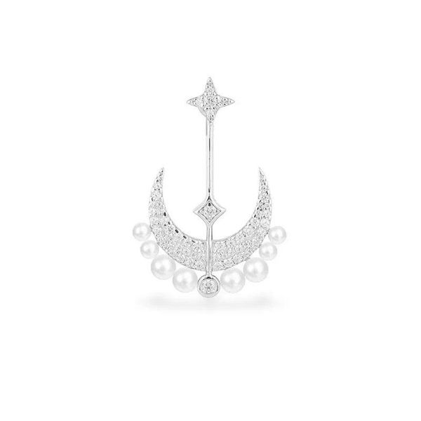 

SLJELY Fashion Pure 925 Sterling Silver Moon & Star Pearl Earring with High Quality Zircon 1pc for Women Fine EDEN Jewelry