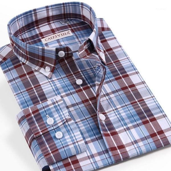

caiziyijia mens england style plaid long sleeve checkered cotton shirt casual standard-fit design button-down men gingham shirts1, White;black