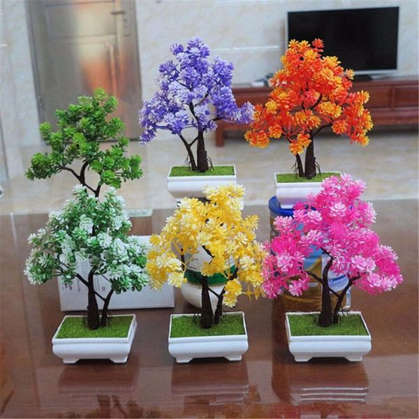 

1pc plastic artificial tree potted plant bonsai garden home office ornament decor