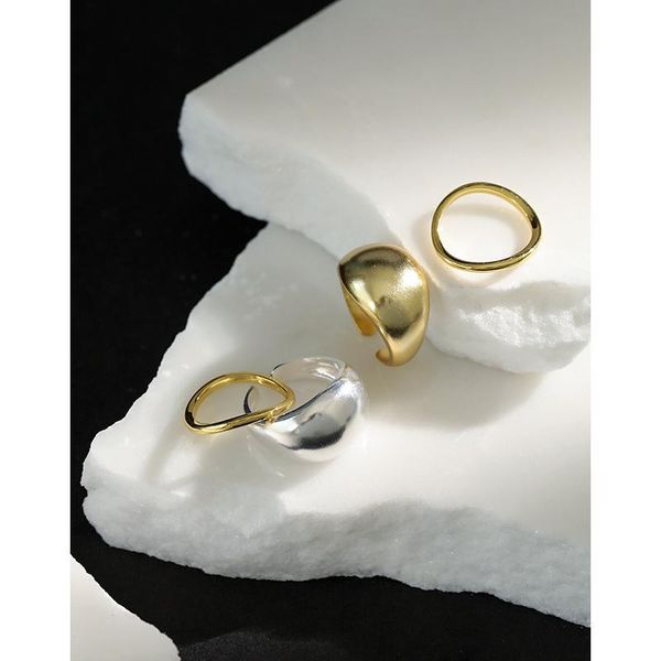 

cluster rings shanice 925 sterling silver open ring korean version of ins niche minimalist design sense arc face female combination gift, Golden;silver