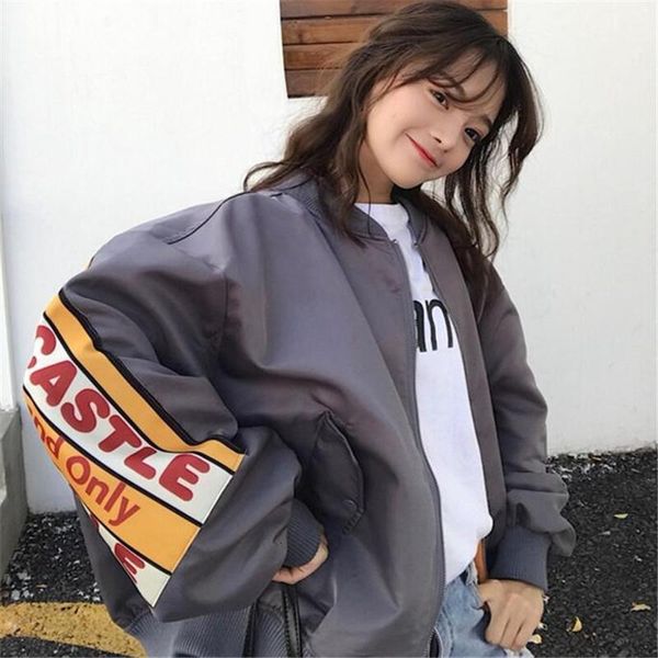 

spring autumn women rock punk print letters loose cotton thicken thermal bomber jacket harajuku warm streetwear coats, Black;brown