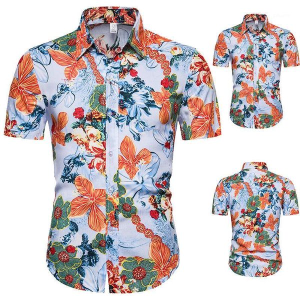 

hawaiian shirts flower print streetwear mens casual slim fit shirt short sleeve cotton men chemise homme camisa masculina1, White;black