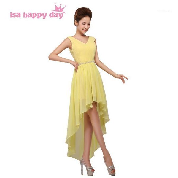 

vestidos de chiffon formal prom dresses high low new fashion 2019 short front long back yellow dress european style h37531, White;black