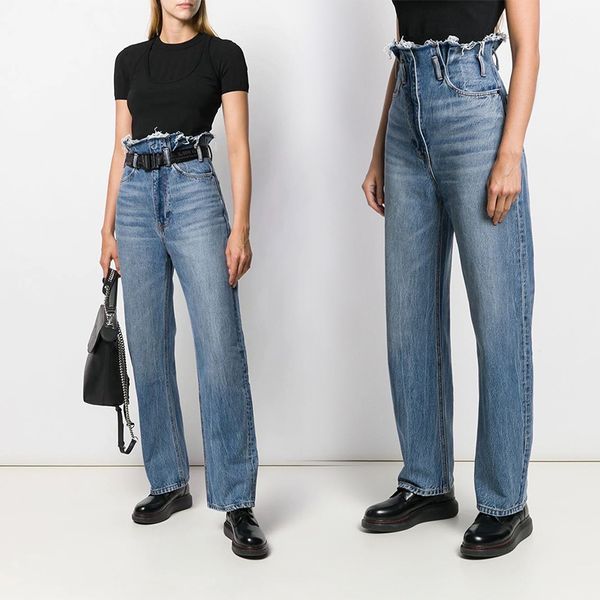 

2020 women's new ultra-high waist wide-leg loose a wang tassel straight casual denim blue trousers jeans