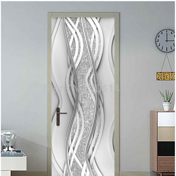 

pvc door sticker modern 3d abstract fashion line silver pearl wallpaper living room art door poster self-adhesive mural wmtbwx
