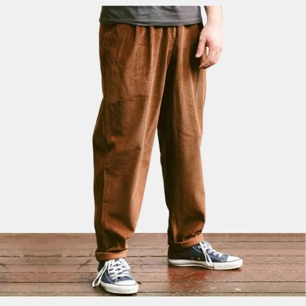 

run volume solid loose corduroy casual pants men's, Black