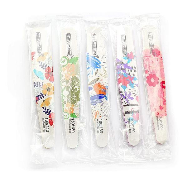 

10pcs/lot flower pattern nail files 100/120/180/240 grit double side drop type sanding nail art files washable buffer qylhrc