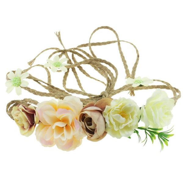 

bridal belt rose flower twig knit flax boho sash women party seaside beach holiday ball bridesmaid dress up accessories, Black;brown