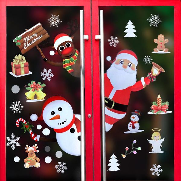 

wall stickers 2pcs/set merry christmas window santa claus snowman elk snowflakes diy home decal shop glass display decoration