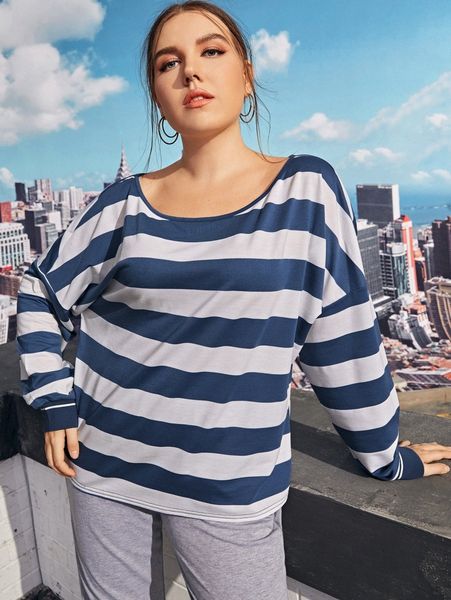 

plus striped drop shoulder sweatshirt f5dx#, Black