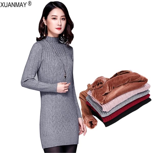 

winter long section thick velvet lining turtleneck sweater women slim was thin black thick pullover long-sleeved sweater y200720, White;black