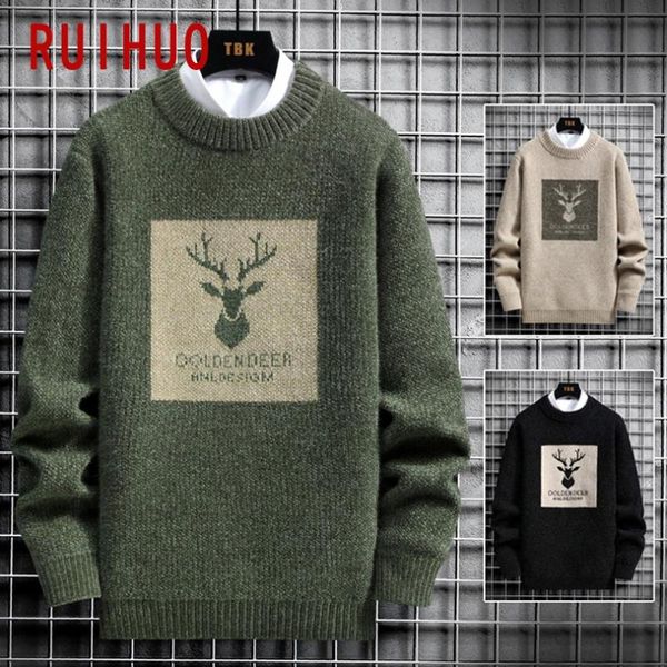 

ruihuo elk knitted sweater men clothing pull sweaters winter men clothes pullover mens coat 2020 autumn winter new -3xl, White;black