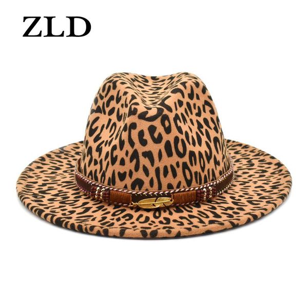 

wide brim hats zld winter women's felt fedoras hat fashion leopard print classice men big brimmed cap vintage ladies party jazz caps, Blue;gray