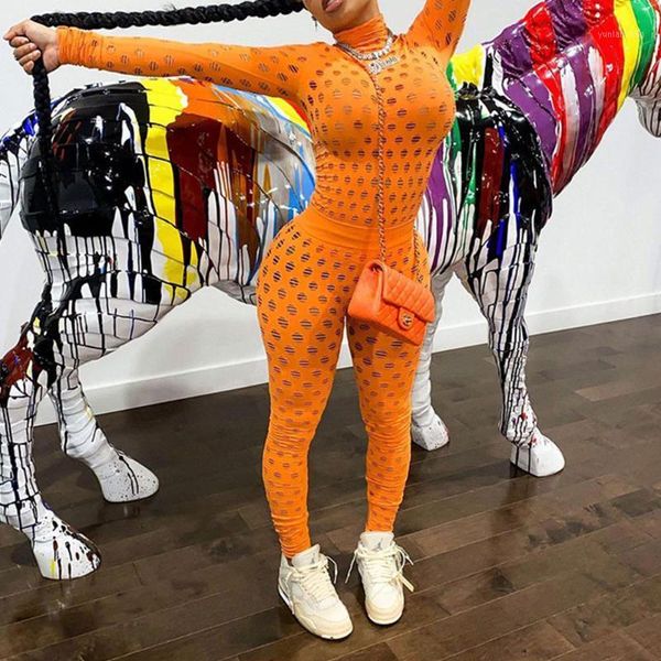 

running sets see through hollow out mesh jumpsuit women fitness tracksuit turtleneck net plaid-hole skinny elastic streetwear rompers1, Black;blue