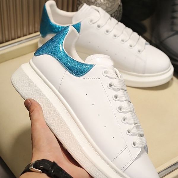 

mens women flat casual leather sneaker white calfskin sports trainers 32 color with box, Black