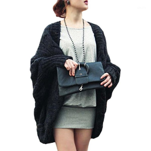 

fall winter new women sweaters knited cardigan sweater bat sleeve loose shawl ladies thick coat vestidos lxj0311, White;black