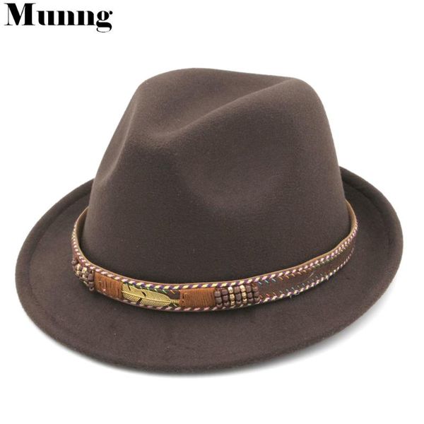 

munng wool blend roll-up stiff brim fedora hat trilby jazz caps skull belt, Blue;gray