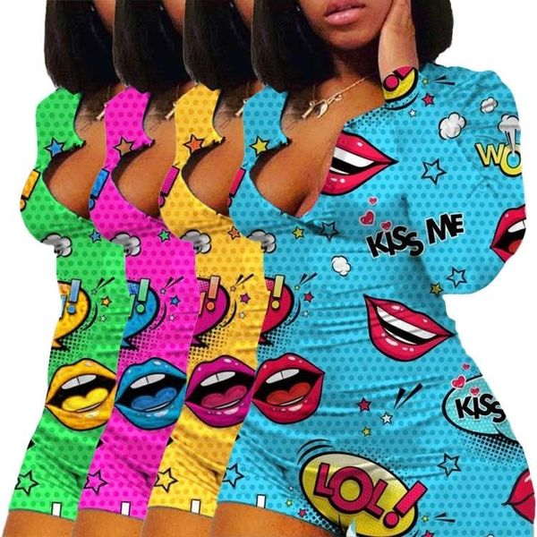

women's tracksuits cnmyou printed lips cute plus sizevcollar button home leisure suit, Gray
