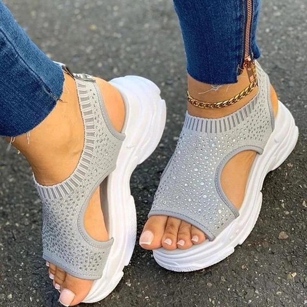 

sandals women crystal wedges 2021 summer woman platform women's fashion female peep toe ladies comfort beach shoes plus size, Black