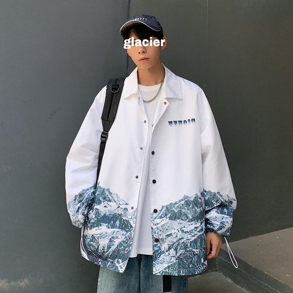 

men's jackets 2021 autumn jacket fashion personality snow mountain print casual loose outdoor sports windbreaker, Black;brown