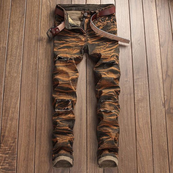 

men's jeans retro denim pants casual hiphop embroidery trousers, Black