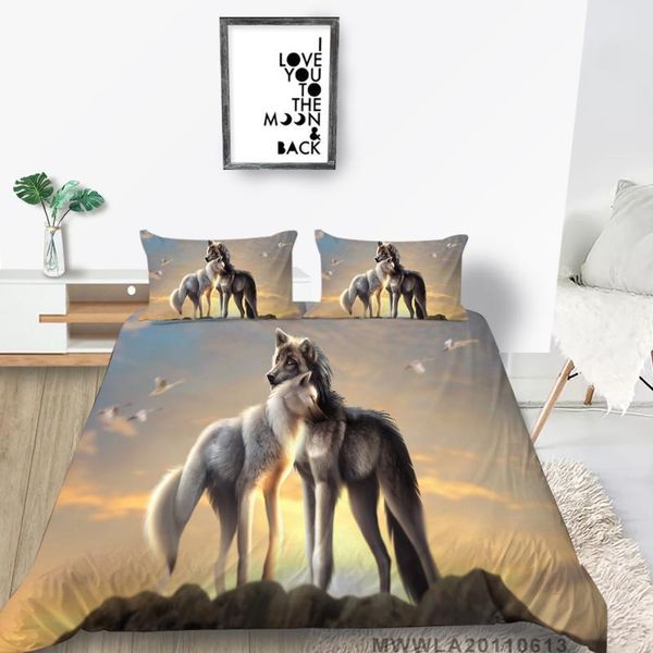 

bedding sets cartoon set wolf couple artistic 3d duvet cover for kids twin full double  single sunset bed mountain top