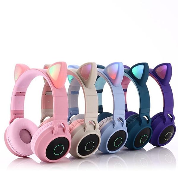 

wireless led cat ear noise cancelling headphones bluetooth 5.0 young people kids headset support tf card 3.5mm plug with mic