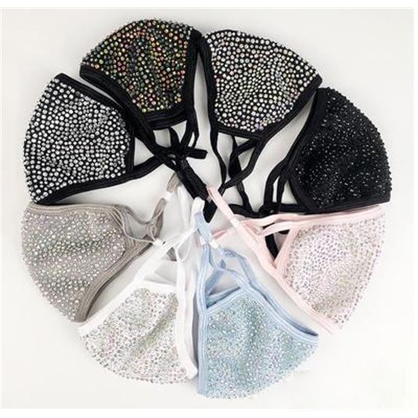 

bling diamond protective dustproof mask pm2.5 washable fashion reusable women colorful rhinestones face