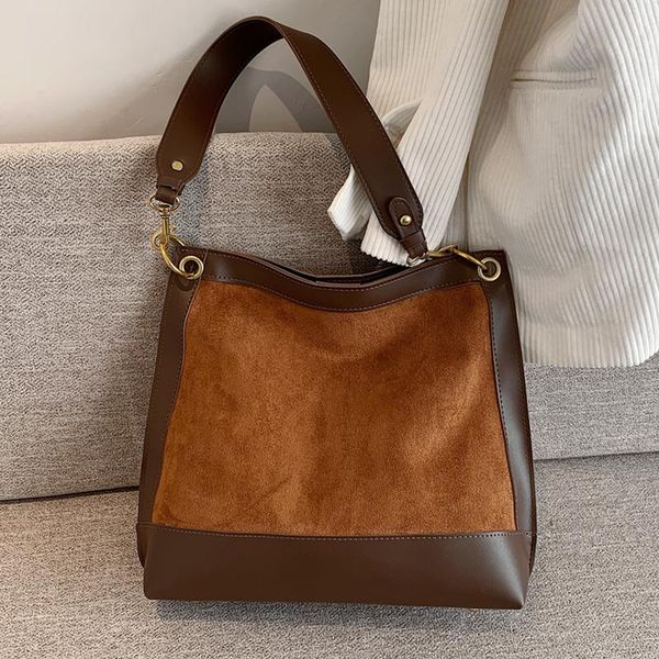 

cross body vintage matte suede shoulder bags for women simple large capacity ladies work briefcase fashion bucket female tote 2021