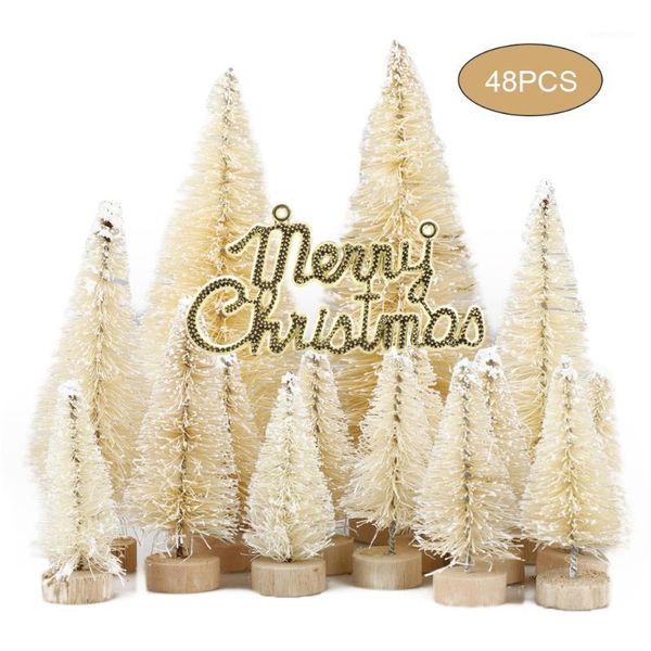 

christmas decorations 49 pcs winter snow ornaments tabletrees decoration multicolor mini pine frosted sisal with wood base plastic1