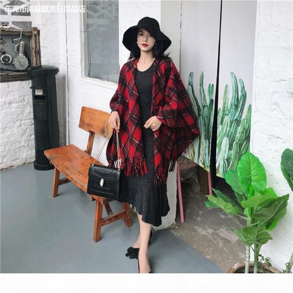 

women's korean style all-match plaid wool winter scarf woolen outer long cape coat spring and autumn