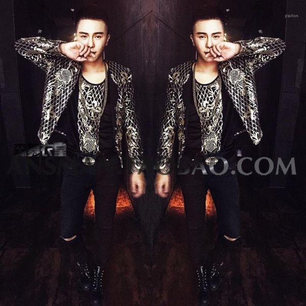 

2019 new male singer dj personalized embroidery court small suit jacket men's stage costume suit1, White;black