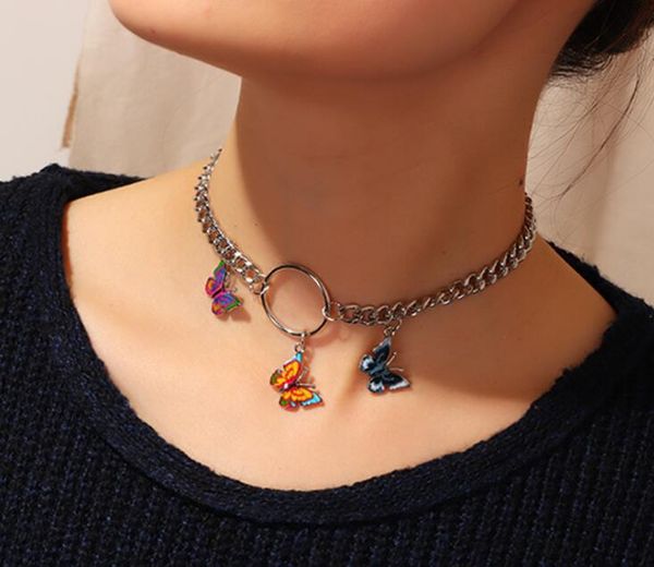 

chokers harajuku goth butterfly necklace hip hop jewelry chains igirl 90s aesthetic accessories collier femme 2021 e girl bijou, Golden;silver