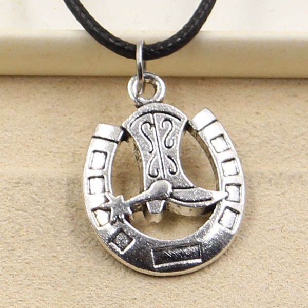

tibetan silver color pendant horseshoe shoe necklace choker charm black leather cord factory price handmade jewelry dun3