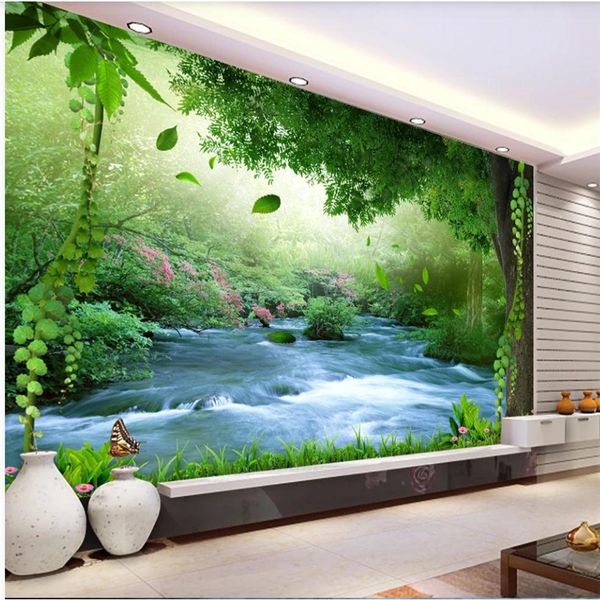 Benutzerdefinierte 3D stereoskopische Tapete natürliche Landschaft Tapeten Umwelt kleines Bach Wasser Hintergrund Wand