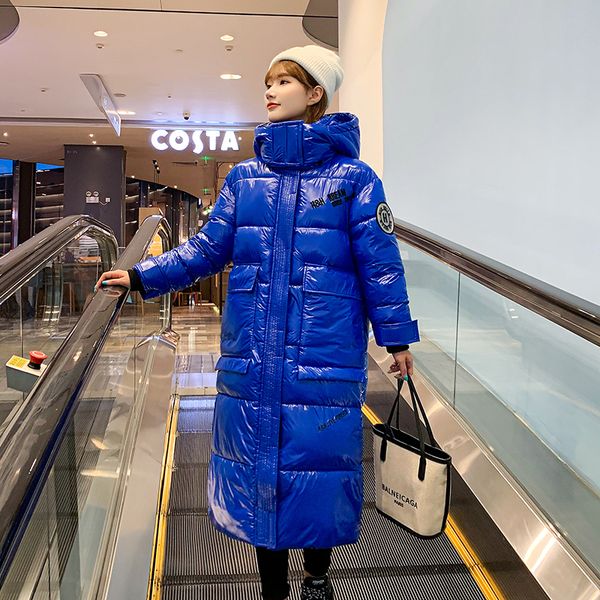 

long hooded glossy parka waterproof coat fashion winter snowproof jacket women warm parka outerwear female windproof coats 201028, Black