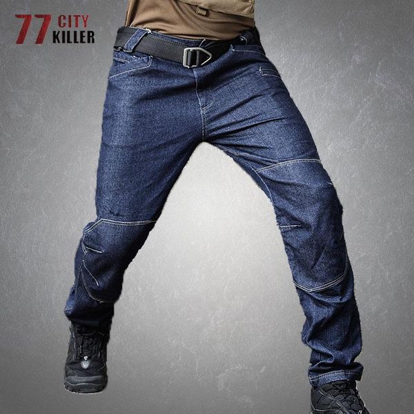 

men's pants tactical denim men casual multi-pocket elasticity trousers male army swat combat work cargo jeans mens joggers, Black