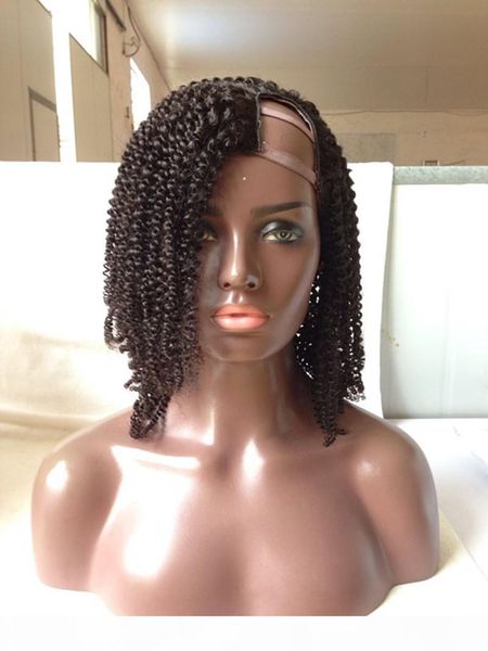 

virgin brazilian short afro kinky curly u part wig glueless upart virgin human hair wigs 10-22inch for black women ing, Black;brown