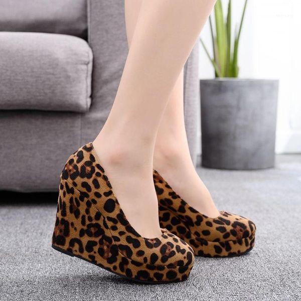 

patchwork leopard platform women fashion wedges shoes 11cm heeled summer party high heels shoes woman pumps1, Black