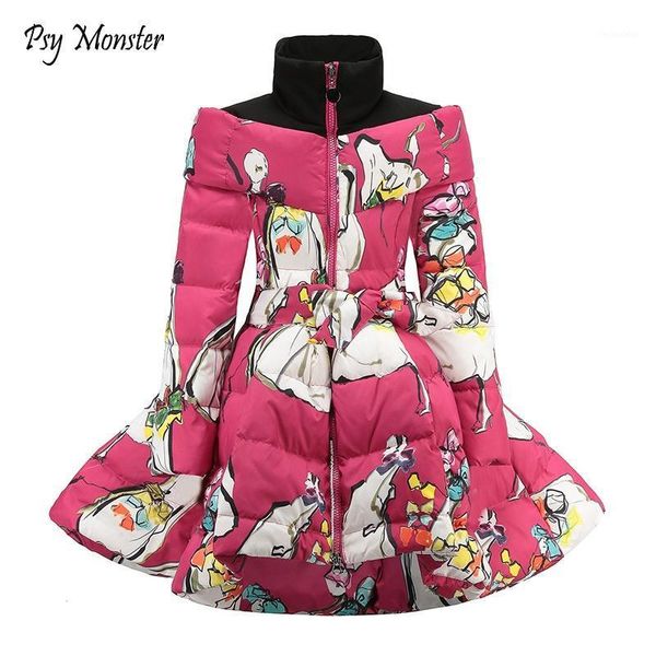 

down coat girls winter 2021 children clothing cotton princess print mandarin collar baby girl clothes w21, Blue;gray