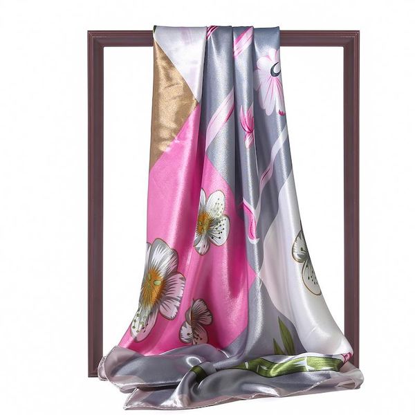 

9090 cm square women scarf silk hijab foulard office neck scarves print shawls lady warps summere beach pashmina bandana wmtksj bdesybag, Blue;gray